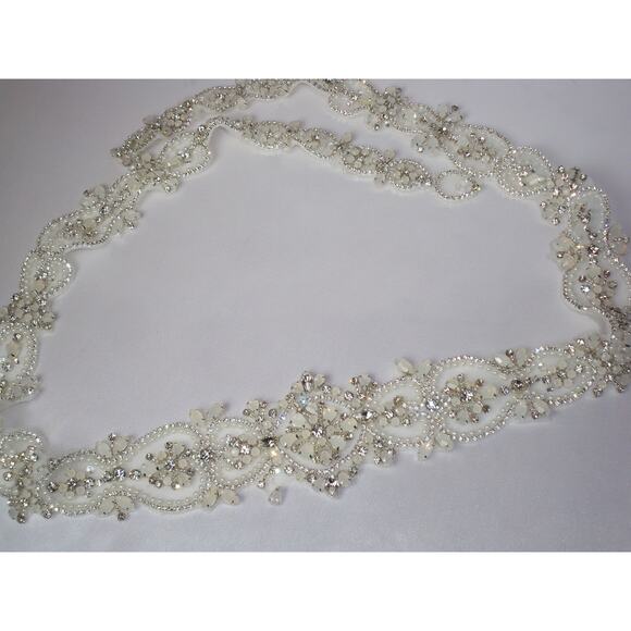 Opalescent beaded bridal belt sash, rhinestone bridal wedding belt sash belt - Picture 2 of 5